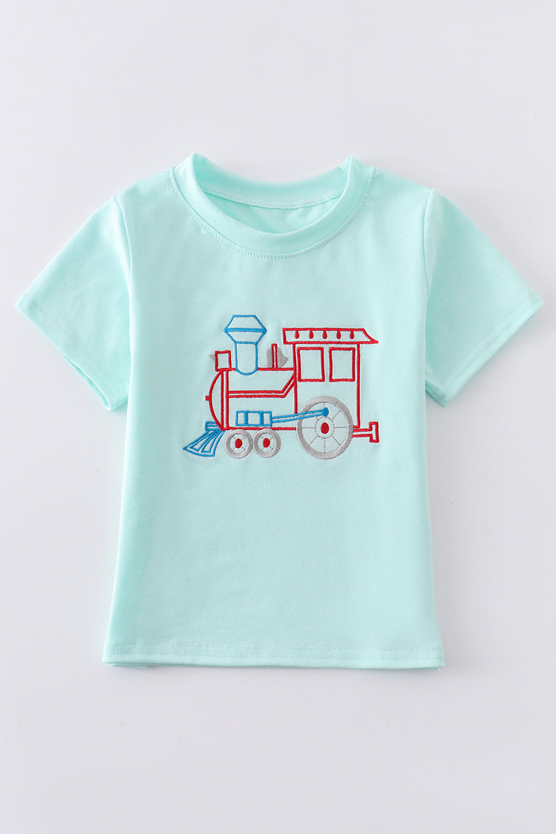 Green train embroidery top
