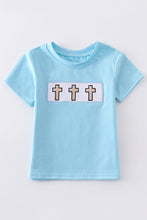Load image into Gallery viewer, Blue cross embroidery top
