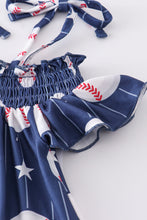 Load image into Gallery viewer, Navy baseball ruffle shorts set
