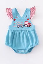 Load image into Gallery viewer, Blue truck baseball baby romper
