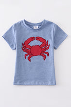 Load image into Gallery viewer, Blue plaid crab applique top
