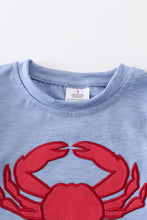 Load image into Gallery viewer, Blue plaid crab applique top
